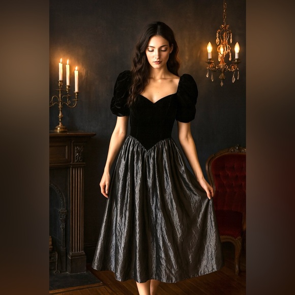Priscilla of Boston Dresses & Skirts - Priscilla Of Boston Velvet Puff Sleeve Princess Dress Womens Small Vintage 80s